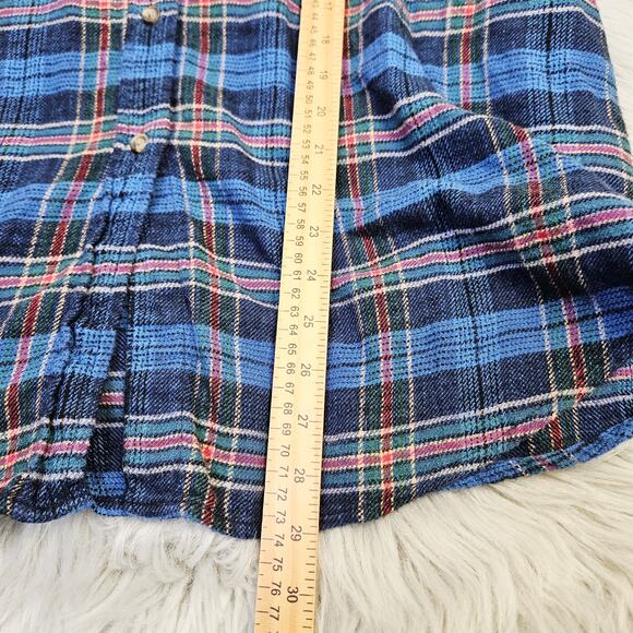 American Eagle XL Plaid Button Down Flannel Shirt Blue Cozy Fall Grunge Layering - Picture 11 of 11